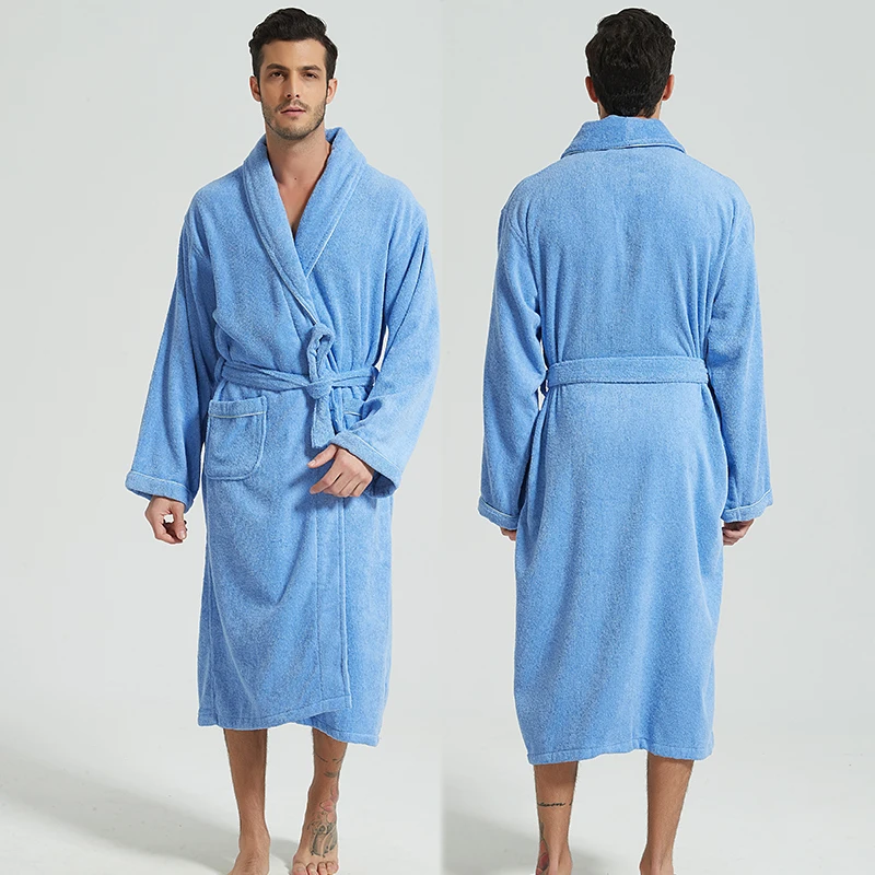 Men's Winter Bathrobe 100% Cotton Lengthened Shawl Bathrobe Home Clothes Long Sleeved Robe Men Robe Towel Fleece Bridesmaid