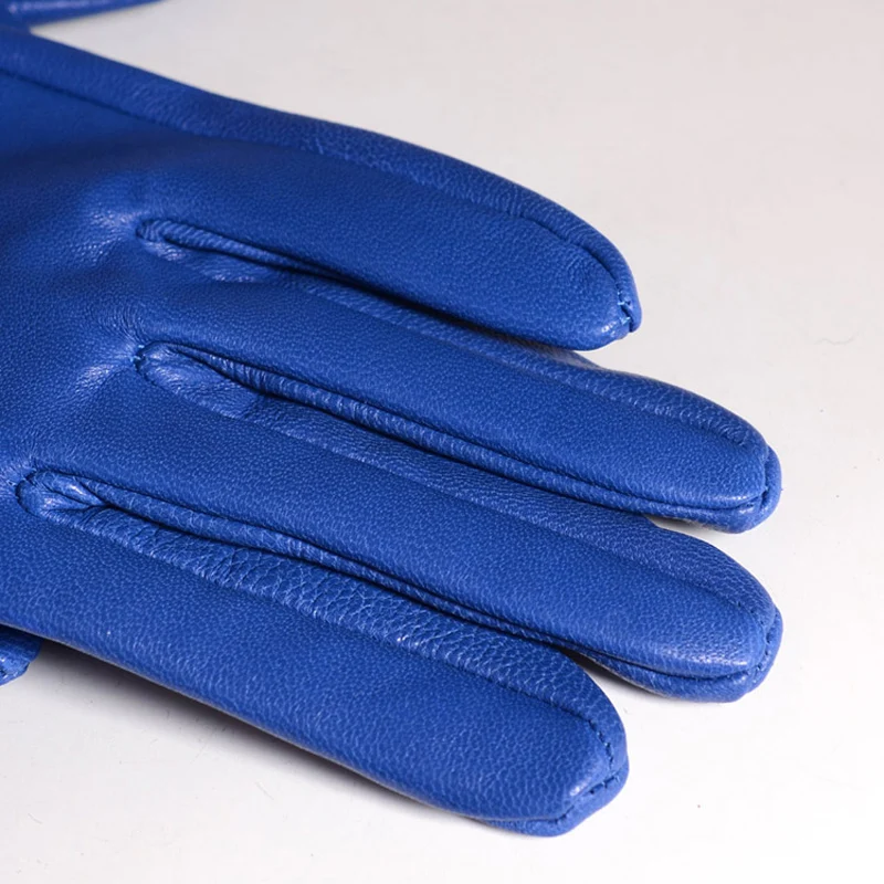 Guantes sin forro de cuero genuino para hombre, manoplas cortas para reparación de teléfonos móviles, conducción de automóviles, azul