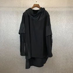 Spring and autumn new style irregular long hooded  Harajuku style dark fake two loose bat sleeve cloak