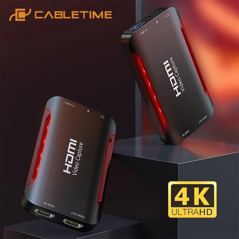 CABLETIME Video HDMI Capture Card LED Design 1080P 60FPS for Live Recording PS5 PS4 Switch Switch Xbox C389