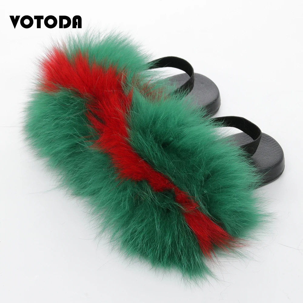 Summer Children Fur Slippers Kids Fox Fur Indoor Slides Baby Elastic Strap Flat Flip Flop Furry Fluffy Sandal Casual Beach Shoes