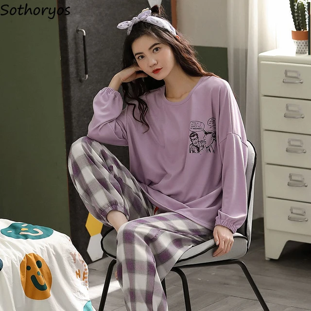 Conjuntos de pijama de algodon para mujer ropa de dormir de gran tamano con dibujos animados de estilo coreano elegante holgada comoda y a la moda AliExpress