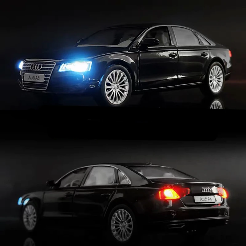 1/32 AUDI A8 Alloy Car Model Diecasts Metal Toy Vehicles Car Model High Simulation Sound and Light Collection Childrens Toy Gift