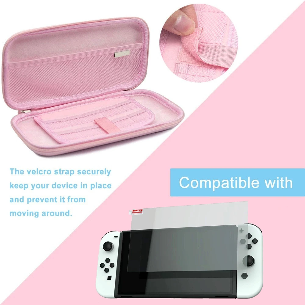 8 in 1 NS Switch LITE Console Accessories Kit Pink Sakura PU Carry Pouch Case With Screen Protector