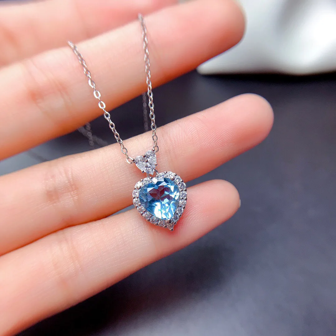 Luxury Female Love Heart Blue/Red Crystal Jewelry Sets Charm Silver Color Dangle Earring For Women Wedding Rings Necklaces