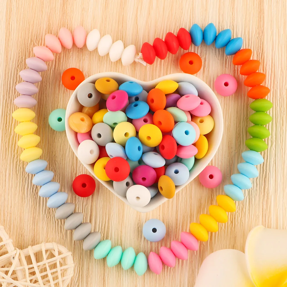 

12MM 50/100Pcs Silicone Lentil Beads BPA-Free Baby Teether Teething Ring Pacifier Chain DIY Bracelet Necklace Jewelry Beads