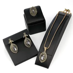 Sunspicems Fashion Bohemia Jewelry Sets Retro Vintage Gold Color Gray Crystal Earring Necklace Ring Indian Bride Wedding Bijoux