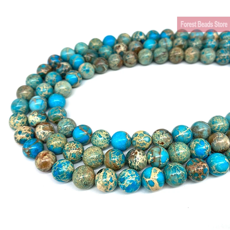 Light Blue Imperial Jaspers Sea Sediment Turquoise Natural Stone Round Beads Diy Bracelet for Jewelry Making 15\