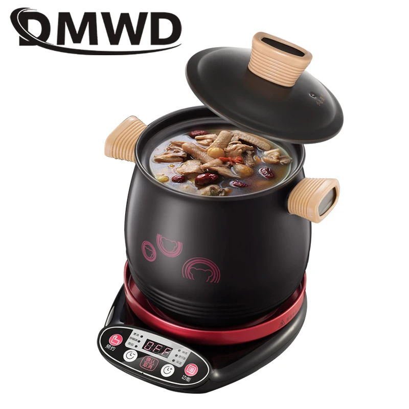 DMWD Household 3.0L Electric Multifunctional cooker Microcomputer Stew soup timing ceramic porridge pot 500W Black