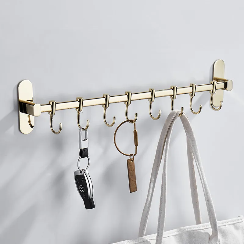 Bathroom Robe Clothes Towel Hooks 304 Stainless Steel Wall Mounted Key Hanger Rack Bath Hardware Accessories 40-60CM Gold/Silver