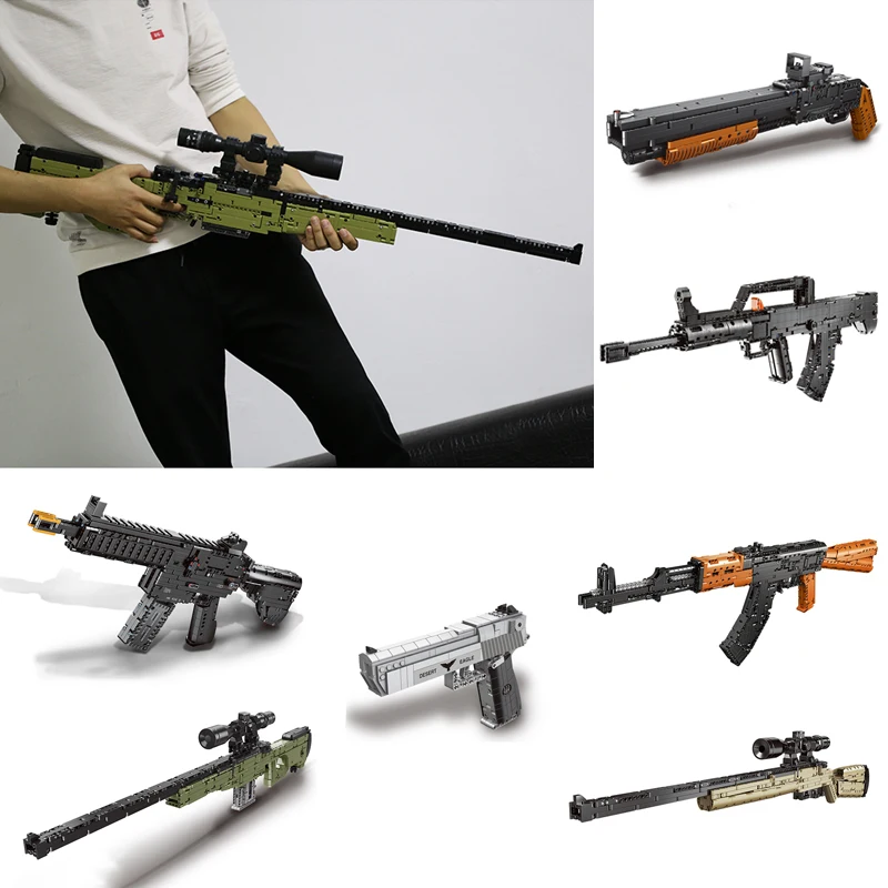 WW2 Toy Gun Series Bricks Toys Military Weapon AWM/M24 Sniper Rifle AK47 AKM Desert Eagle Pistol Armed Building Blocks 1:1