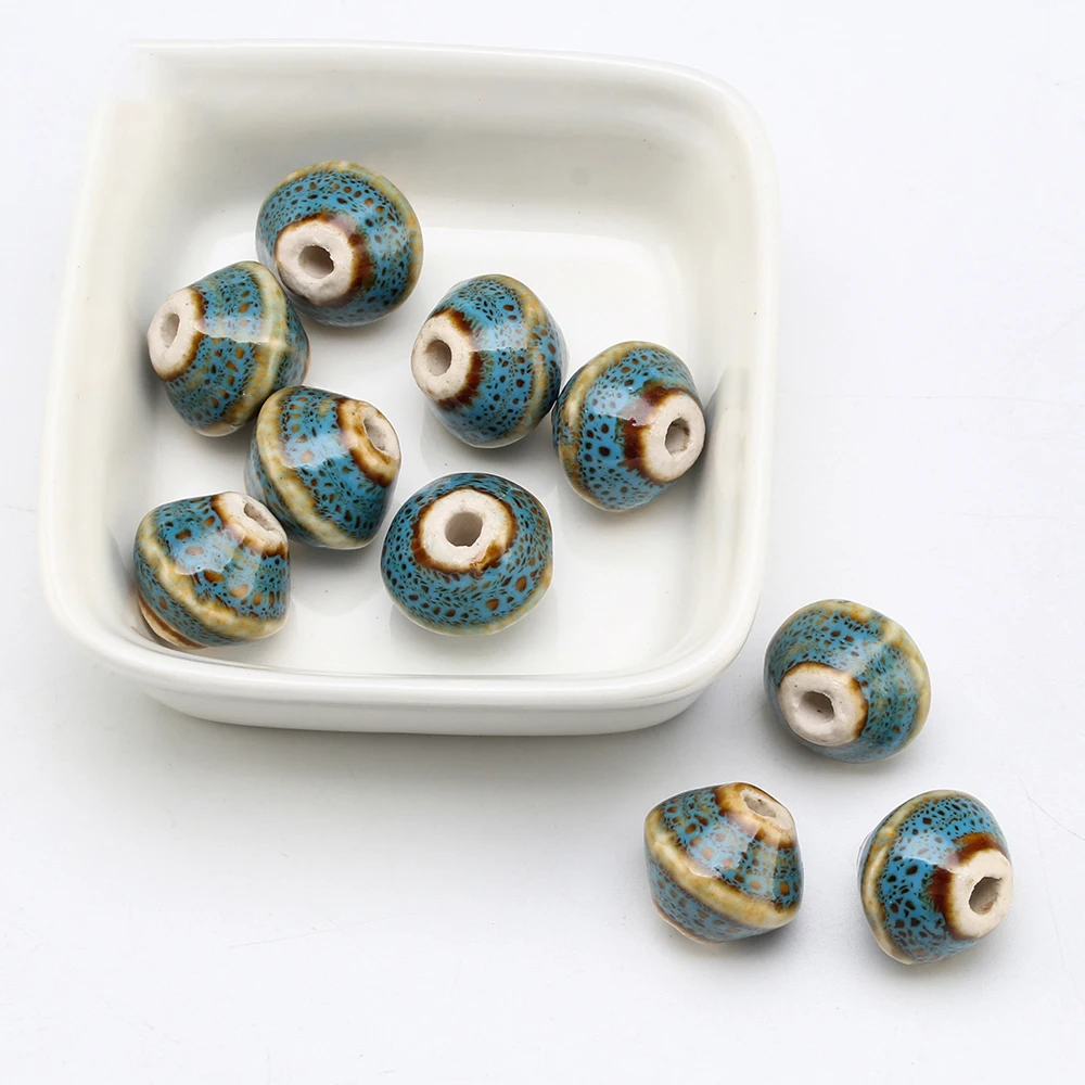 10Pcs Vintage Gyro Flower Glaze Ceramic Beads For DIY Bracelet Jewelry Making Accessories   Fashion Bicone Porcelain Spot Beads