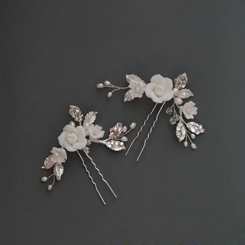 

Floralbride Handmade Ceram Flower Freshwater Pearls Bridal Hair Pin Wedding Hair Sticker Women Jewelry Hair Accessories