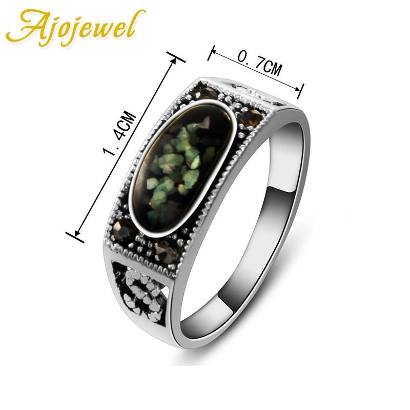 Ajojewel Retro Simple Thin Ring With Resin Stone Black Marcasite Vintage Rings For Women Wholesale Bague Femme