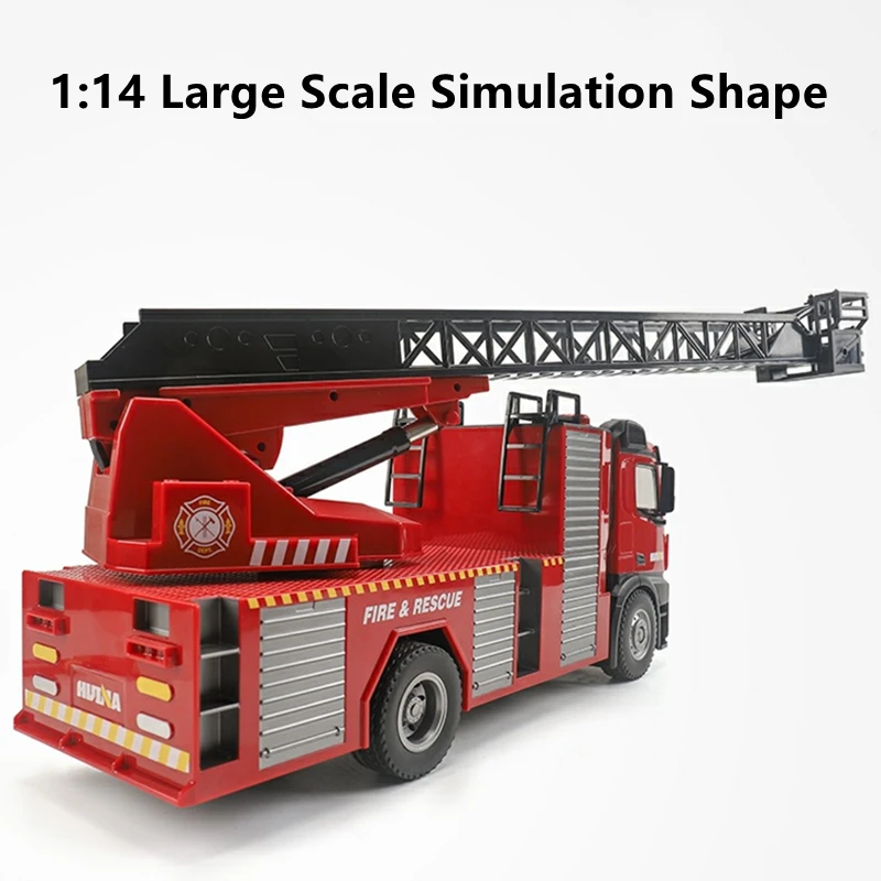 รถดับเพลิงจำลอง 22 ช่องสัญญาณ พร้อมบันได ปั่นฉีดน้ำด้วยปุ่มเดียว หมุนได้ 270 องศา คอนโซลควบคุมบันไดยกได้ เสียงและแสงไฟ ของเล่นบังคับวิทยุ 40 นาที