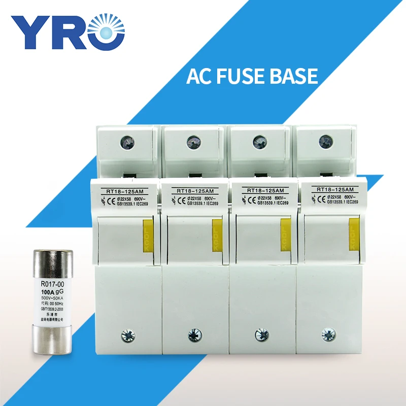 

AC 1Sets 4P Fuse Base 690V With 22x58MM Fast Blow Ceramic Fuse Core 63A 80A 100A 125A RO17