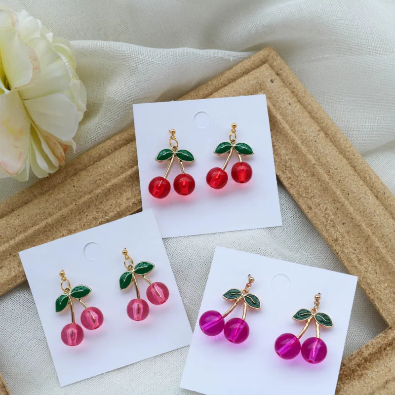 Sweet Cherry Drop Earrings for Women Fashion Fresh Red Fruits Pendant Earrings Temperament Gifts Jewelry