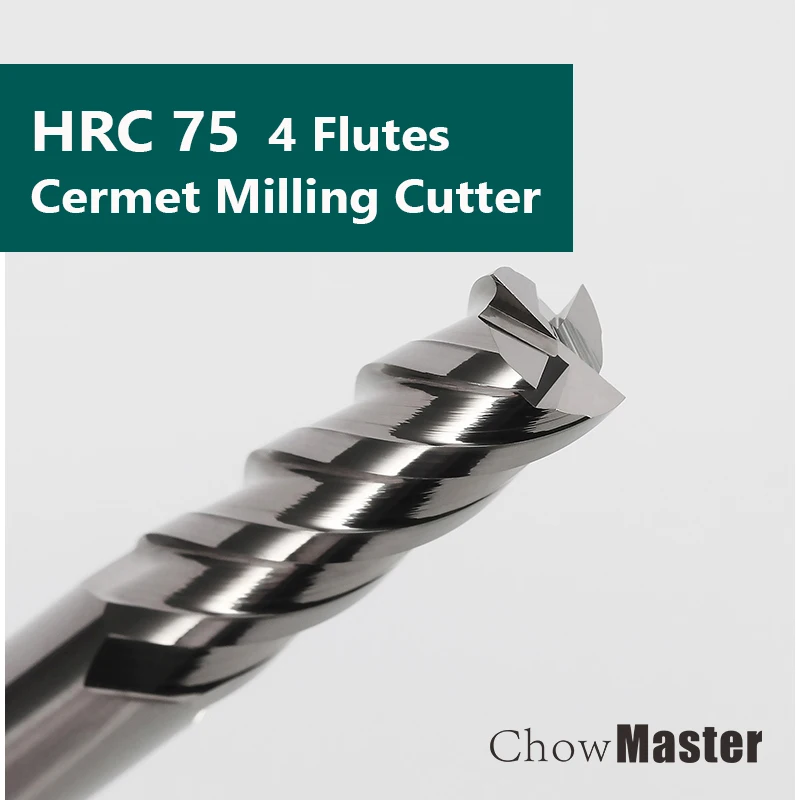 HRC75 Integral Cermet End Mill Cutter Round Nose Milling Cutter Finishing Mirror Rough Ceramic Milling Cutter Trochoidal Millin