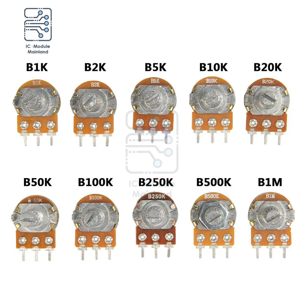 5Pcs/lot Potentiometer Resistance WH148 3Pin 1K 2K 5K 10K 20K 50K 100K 500K 1M Ohm Linear Taper Rotary Potentiometer Resistor