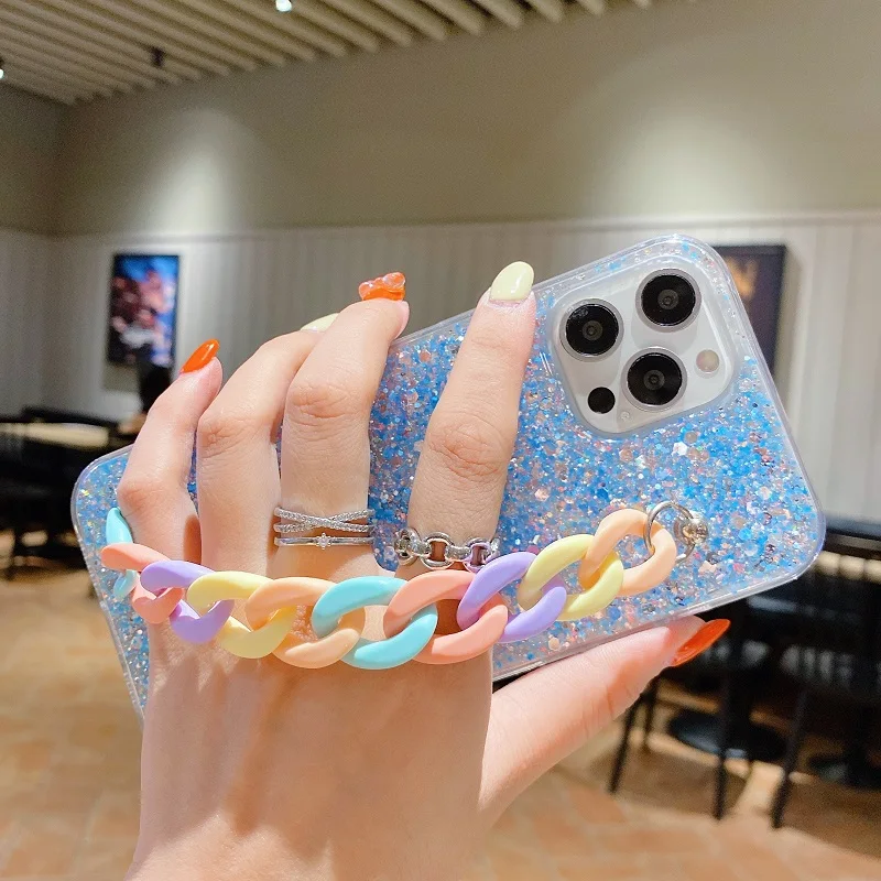 Phone Case For OPPO Reno 6 5 4 2 Z K F F19 F17 F15 F11 Pro Plus Find X3 Lite Bling Glitter TPU Color Bracelet Soft Back Cover