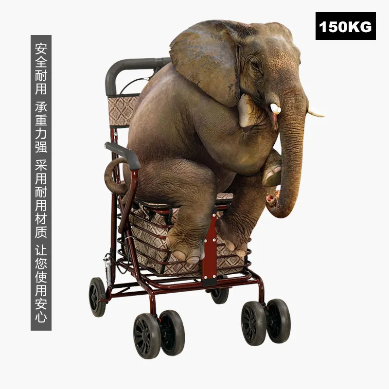 Elderly Trolley Can Sit  Push Elderly Shopping Cart  shopping  Luggage Trolley Seat Folding Walking baby stroller  travel pram