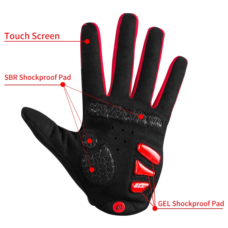 ROCKBROS GEL Silicone Cycling Gloves Fleece Full Finger Touch Screen MTB Road Bike Gloves Motorcycle Winter Bike Accessories