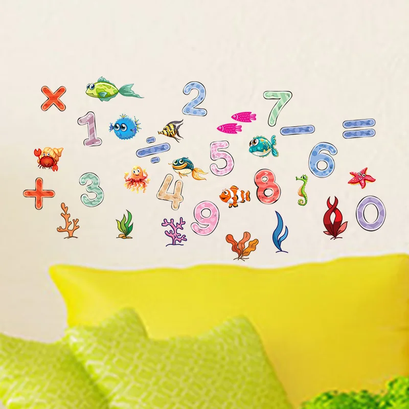 HOT Small Fish Digital Interesting Color Wall Sticker For Children's Room Kindergarten Decoration Wall Decal Wholesale 23*42CM