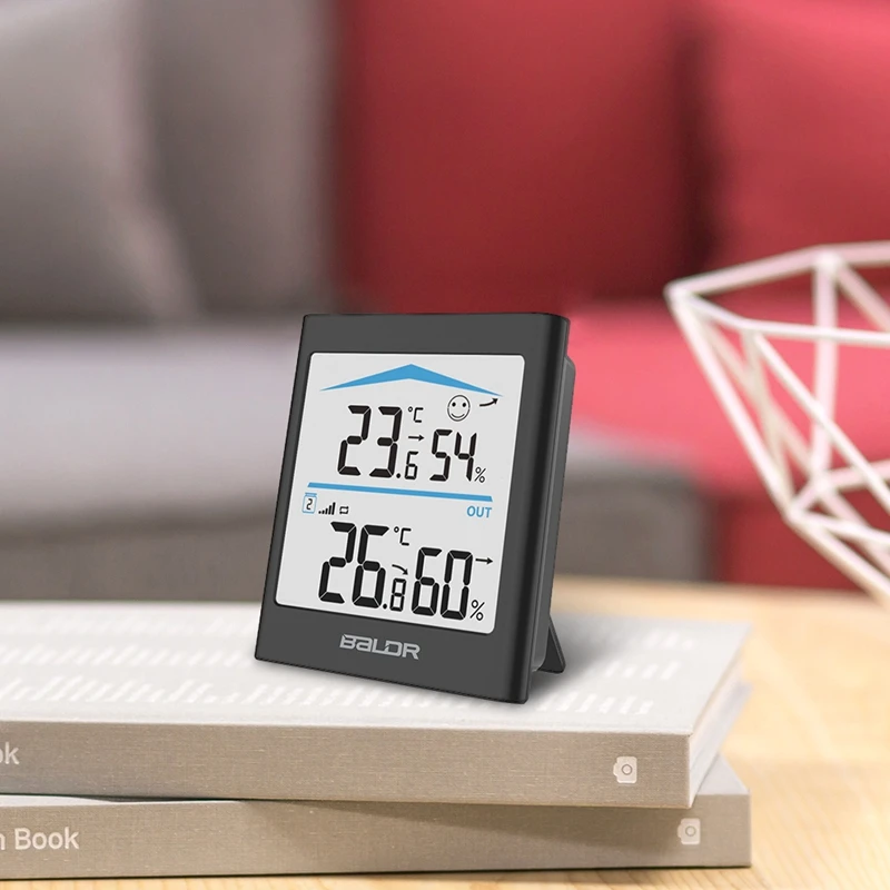 Baldr Digitaal LCD-weerstation Binnen Buiten Trend Hygrometer Thermometer Draadloze afstandsbediening Sensor Bewegingsgeactiveerde