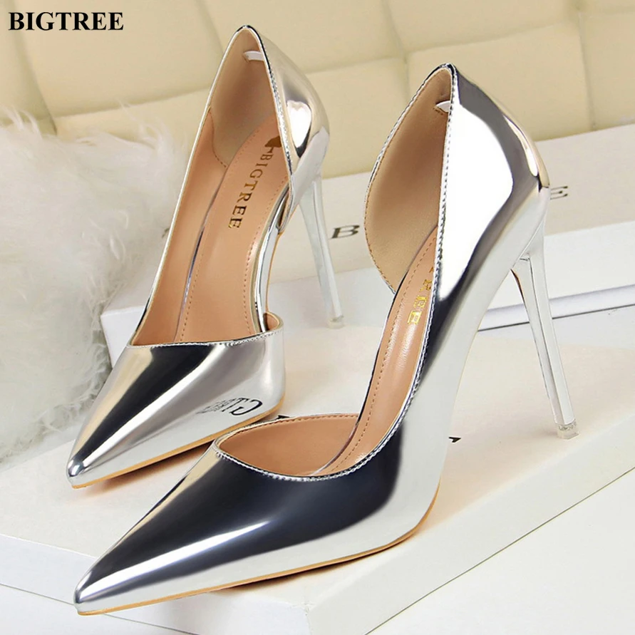 

BIGTREE Shoes Women Pumps Patent Leather High Heels Shoes Fashion Office Stiletto Side Hollow Party Shoes Female Pointy Toe 2024