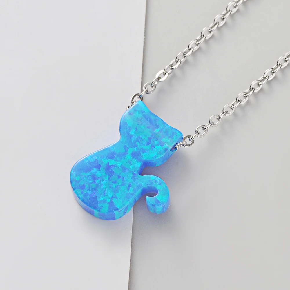 

2pcs/lot Stainless Steel Exquisite Simple Cat Cloud High Quality Opal Pendant Necklace For Women Synthetic Opal Heart Necklace