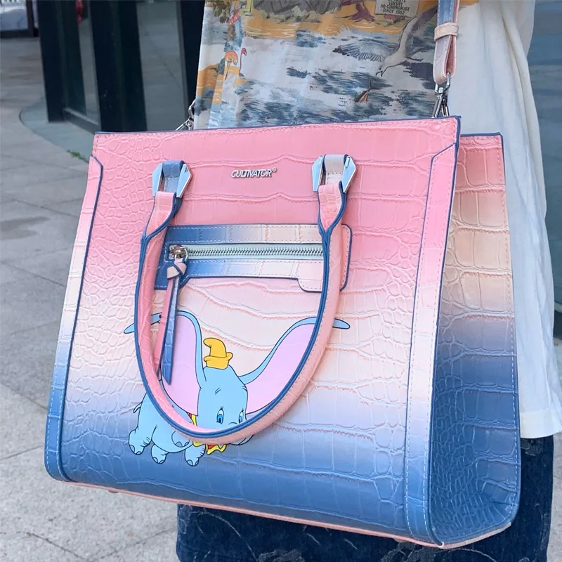 Disney Co-Branded Dumbo Ladies Shoulder Travel Bag Large-Capacity Gradient Women Tote PU Leather Messenger Handbag For Female