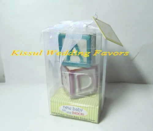 

10Pcs/lot=5Boxes ABCD Baby shower souvenirs of Baby Blocks Salt and Pepper Shakers for baby birthday party decoration gifts