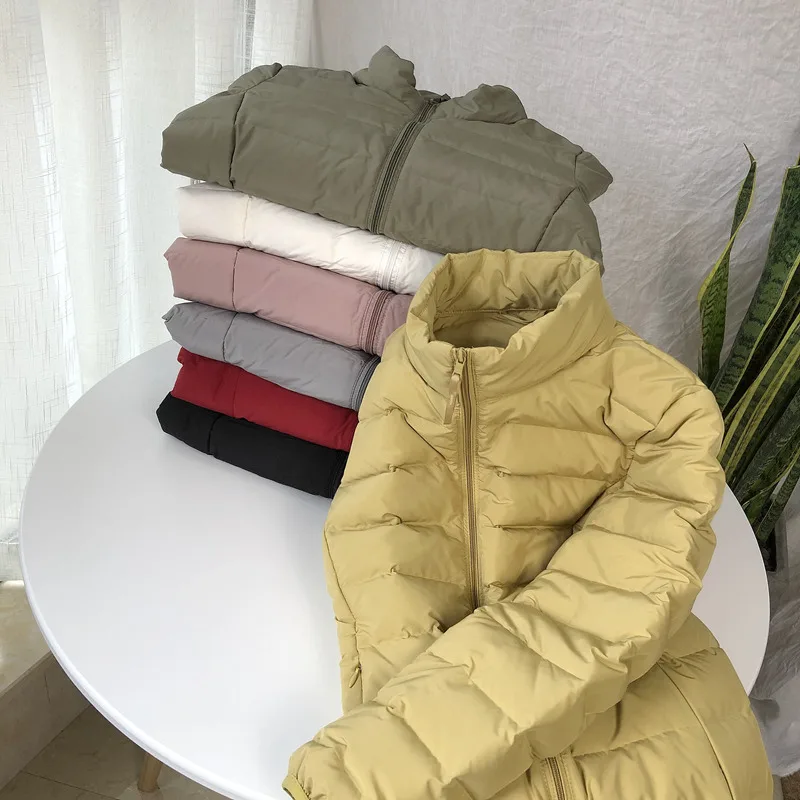 Seamless Winter Puffer Jackets for Women Warm White Duck Feather Parka Coats Female Light Weight Portable Windproof Outerwear