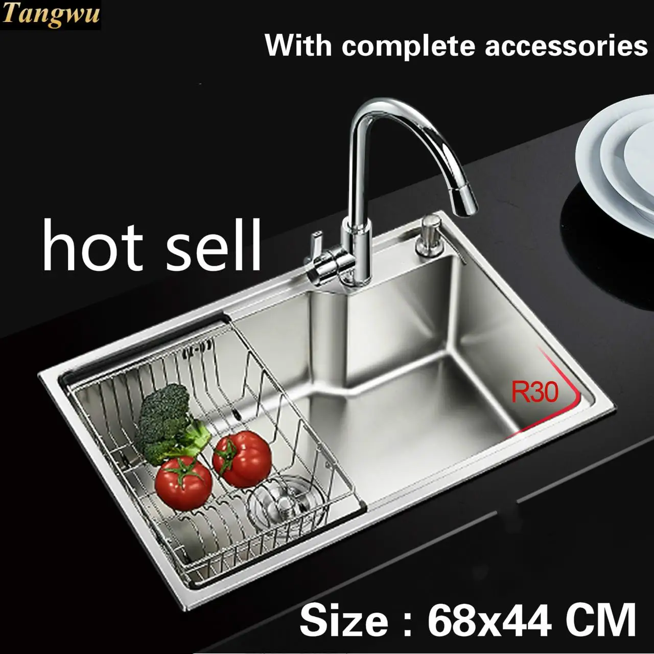 

Free shipping Food grade 304 stainless steel hot sell sink 0.8 mm thick ordinary single trough 680x440 MM