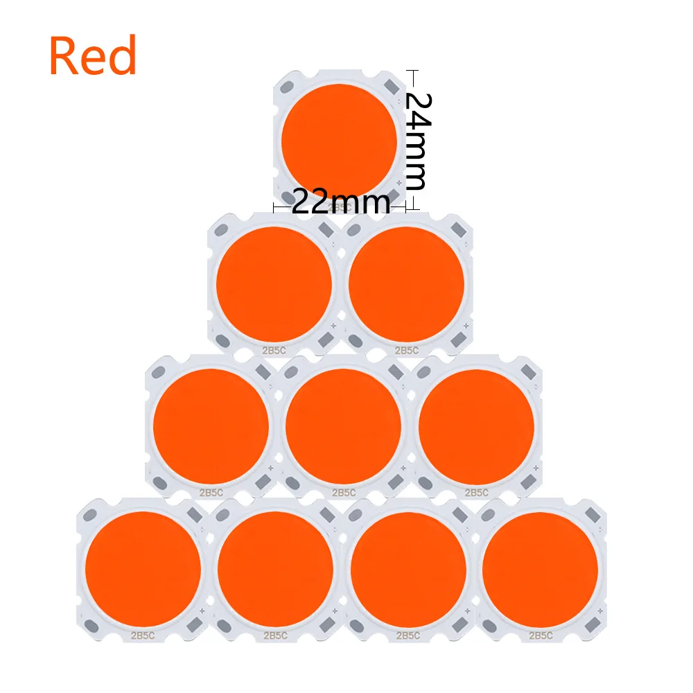 Grânulos de luz LED COB Chip, Painel Spotlight, Lâmpadas de diodo Downlight, Vermelho, Verde, Azul, Amarelo, Branco, 20mm, 3W, 5W, 10Pcs