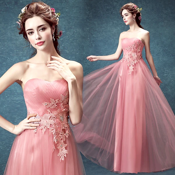 섹시한 연인의 아플리케 2018 로브 드 soiree 핑크 tulle vestido 드 noiva longo 크리스탈 긴 무도회 공식적인 가운 들러리 드레스