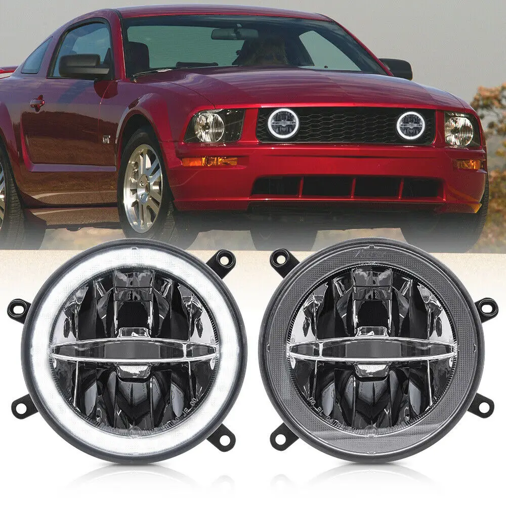 2Pcs Driving Fog LED Light Assy for 2005-2009 Ford Mustang GT Center Hood Grille Halo Ring DRL Daytime Running Lamp Car-Styling