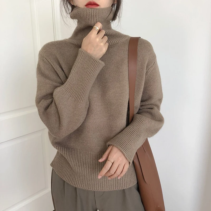 Autumn Winter Women Knitted Turtleneck Cashmere Sweater 2021 Casual Basic Pullover Jumper  Long Sleeve Loose Tops