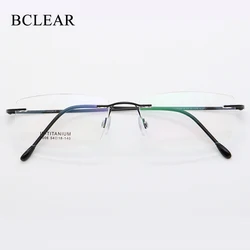 BCLEAR B Titanium Glasses Frame Men 2021 New Women Rimless Prescription Square Eyeglasses Frames Myopia Optical Korean Eyewear