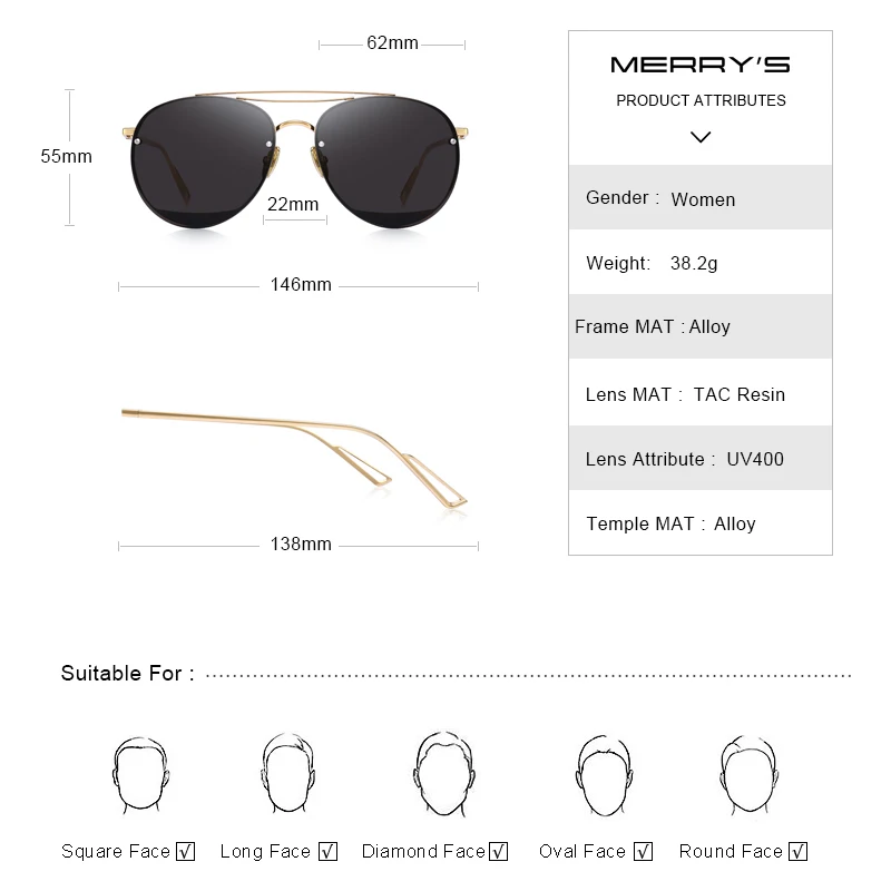 MERRYS DESIGN Women Fashion Oval Sunglasses Rimless Frames Ladies Luxury Brand Trending Sun glasses UV400 Protection S8096N