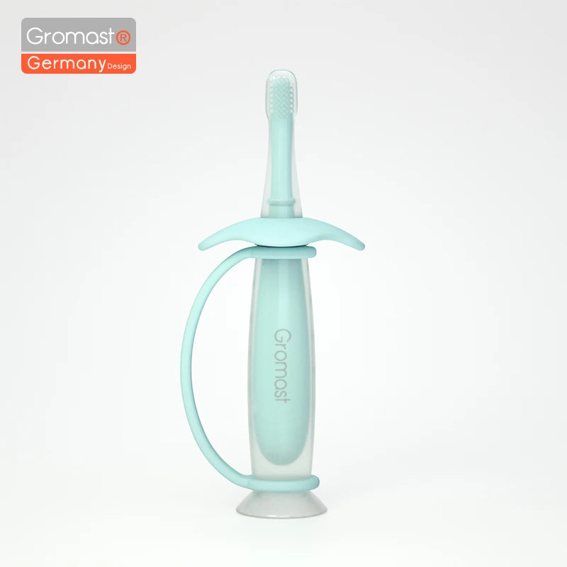 Cepillo de dientes de entrenamiento Dental para bebé, cepillo de dientes de silicona de plástico PP, sin BPA, color rosa y verde, con mango