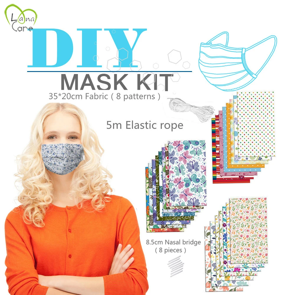 

8 Set DIY Mouth Mask Floral Cotton Fabric Nose Bridge Strip DIY Mask Set Elastic Band Fabric Dedicated DIY Craft Making kit