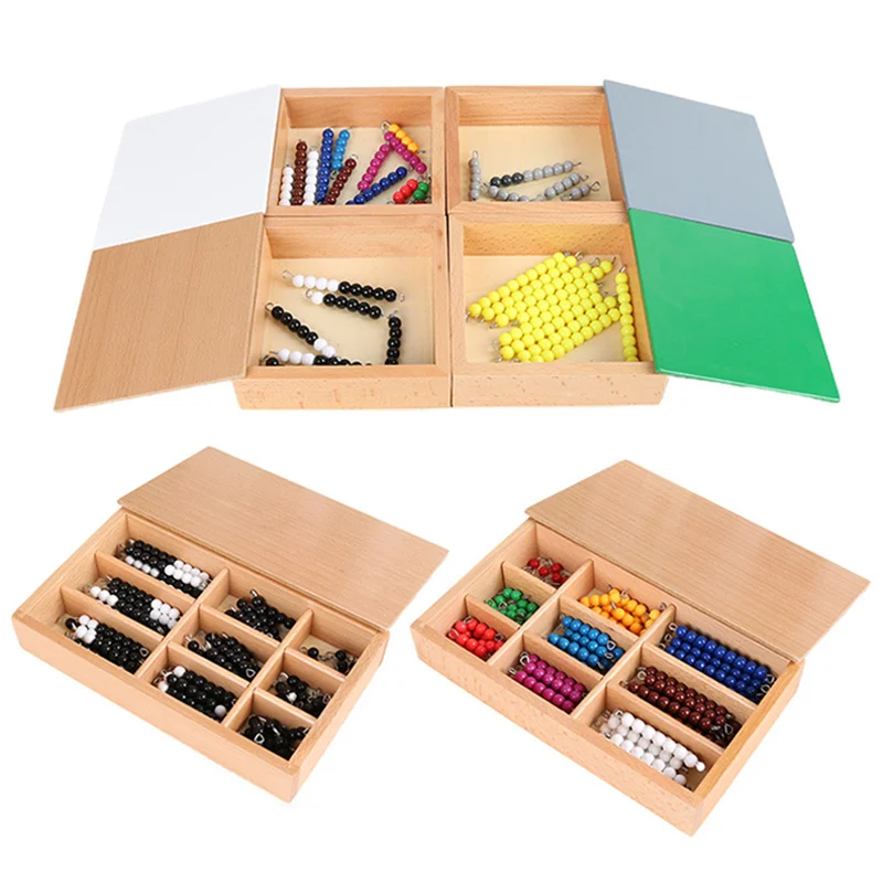 Juguete matemático con cuentas aritméticas Montessori, palo con cuentas negro/gris/Color, ayuda para enseñanza de aprendizaje de operación matemática en caja