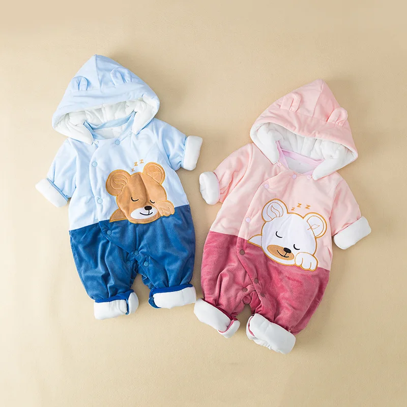 

Newborn Baby Hooded Romper Winter Kids Boy Bear Cartton Costume Toddler Jumpsuit Infant Pyjamas Clothes for Girls Ropa Bebes