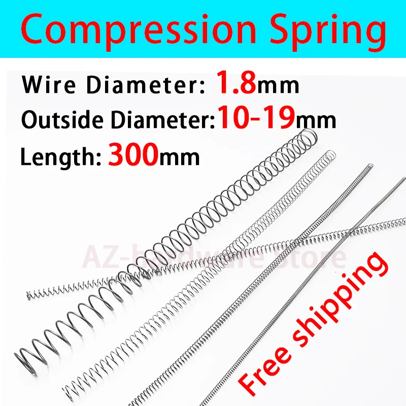 Compressed Spring Pressure Spring Wire Diameter 1.8mm, Outer Diameter 10mm-19mm, Length 300mm Release Spring Return Spring 1 Pcs