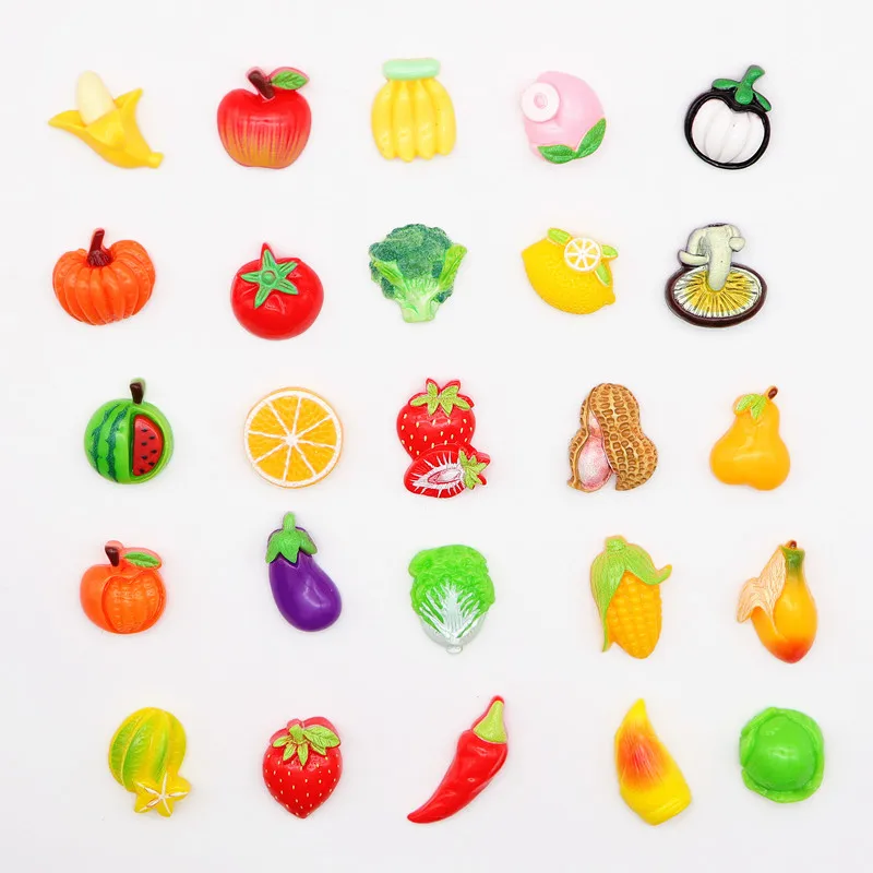 Fruit Vegetable Series Flat Bottom Acrylic Child Education Refrigerator Wall Decoration DIY Handmade Home Clothing Toys 20pcs