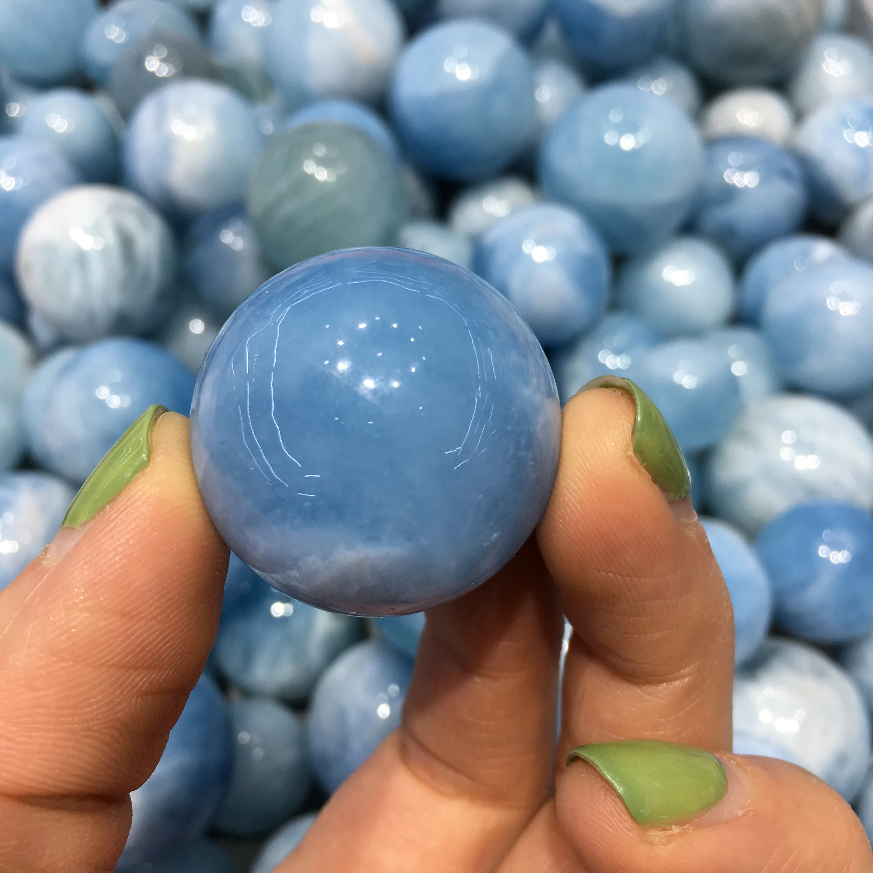 

1pcs Natural Stone Blue Aquamarin Stone Round Loose Angelite Smooth Beads 30-35mm