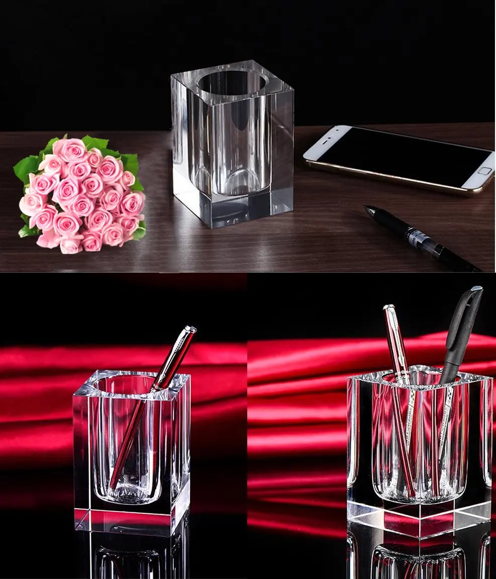 K9 Clear Crystal Pen Holder, Stylish Desktop, Real K9, Crystal Pen Pot