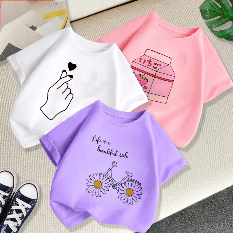 2021 New Cartoon 3 Color Summer Short Sleeve Kids T Shirt For Boy Casual TShirts For Girls Tops Flowers T Shirt Children Clothes