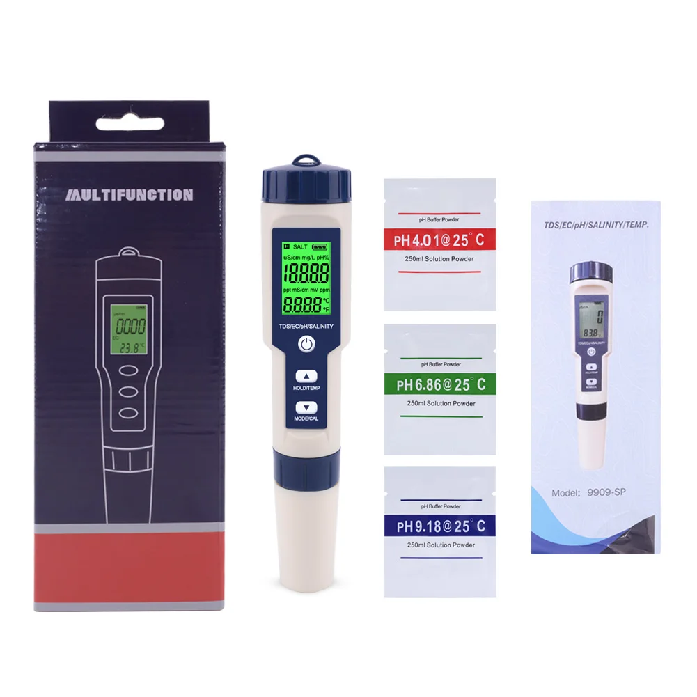 5-in-1-PH-Messgerät, Wasserqualitätstester, digitales TDS EC PH-Salzgehalt-Temperaturmessgerät für Pools, Aquarien, Wasser mit Hintergrundbeleuchtung – Detail 16